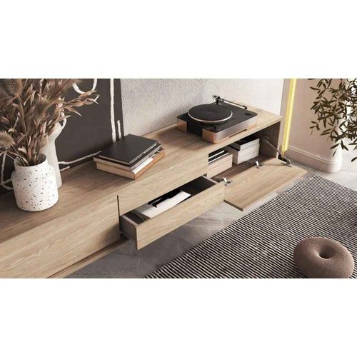 Meuble TV Avec 2 Abattants Et 2 Tiroirs, 180cm, Chêne Huilé Frida