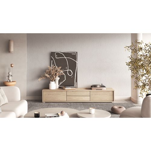 Meuble TV Avec 2 Abattants Et 2 Tiroirs, 180cm, Chêne Huilé Frida