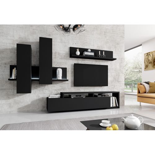 Meuble Mural Avec Étagère, 152 Cm, Avec Éclairage LED, Noir Mat, Bota