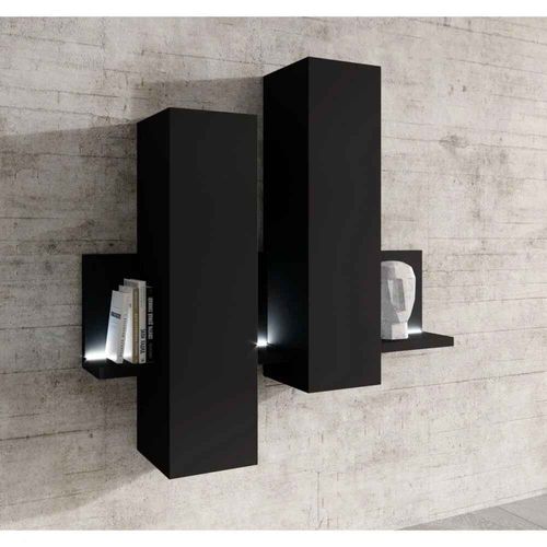 Meuble Mural Avec Étagère, 152 Cm, Avec Éclairage LED, Noir Mat, Bota