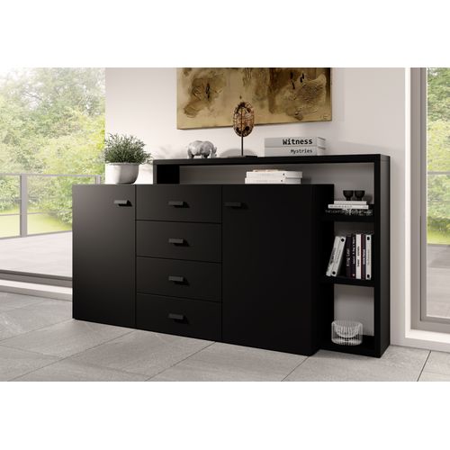 Commode 4 Tiroirs, 180 Cm, Noir Mat, Bota