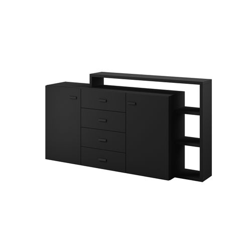 Commode 4 Tiroirs, 180 Cm, Noir Mat, Bota