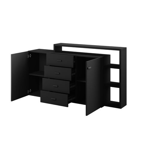 Commode 4 Tiroirs, 180 Cm, Noir Mat, Bota