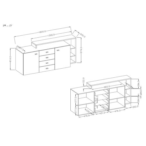Commode 4 Tiroirs, 180 Cm, Blanc + Béton Colorado, Bota