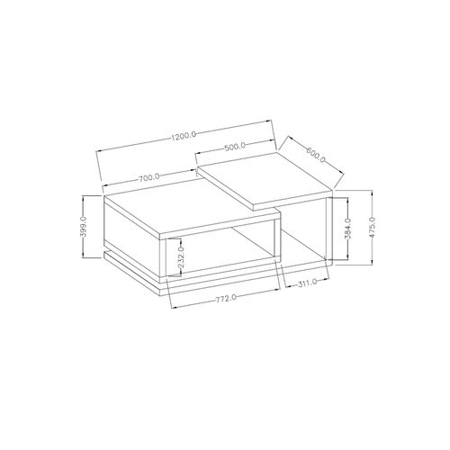 Table Basse 120×60 Cm, Blanche Avec Façade En Béton Colorado Bota