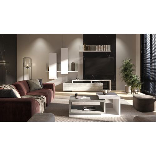 Table Basse 120×60 Cm, Blanche Avec Façade En Béton Colorado Bota