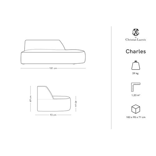 Canapé Modulable Droit "charles" 2 Places En Velours Gris Foncé