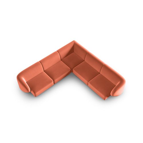 Canapé D'angle Modulable Symétrique "lionel" 6 Places En Velours Corail