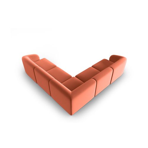Canapé D'angle Modulable Symétrique "lionel" 6 Places En Velours Corail