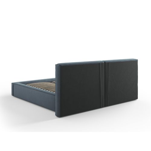 Lit Coffre Avec Tête De Lit Double "arendal" 180x200cm En Tissu Structurel Bleu