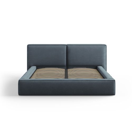 Lit Coffre Avec Tête De Lit Double "arendal" 180x200cm En Tissu Structurel Bleu