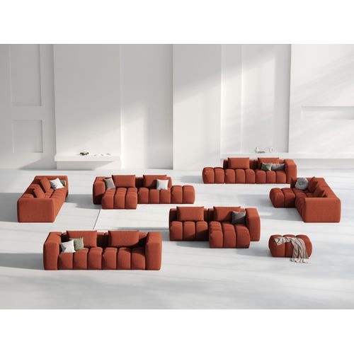 Canapé D'angle Droit Modulable "lorella" 3 Places En Tissu Structurel Corail
