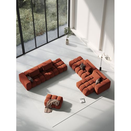 Canapé Modulable Droit "lorella" 3 Places En Tissu Structurel Corail