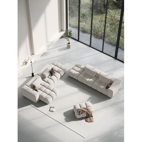 Canapé D'angle Gauche Modulable "lorella" 4 Places En Tissu Structurel Beige