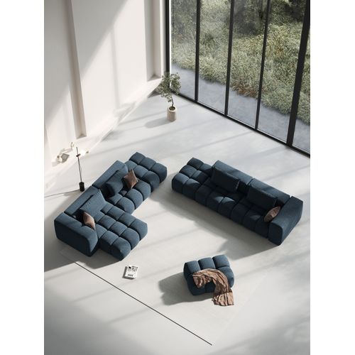 Canapé D'angle Gauche Modulable "lorella" 4 Places En Tissu Structurel Bleu Foncé