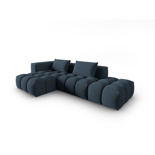 Canapé D'angle Gauche Modulable "lorella" 4 Places En Tissu Structurel Bleu Foncé