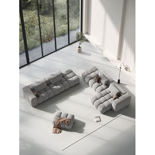 Canapé D'angle Droit Modulable "lorella" 4 Places En Tissu Structurel Beige Foncé