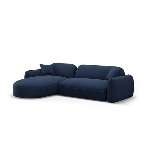 Canapé D'angle Gauche Modulable "lucien" 4 Places En Velours Bleu Foncé