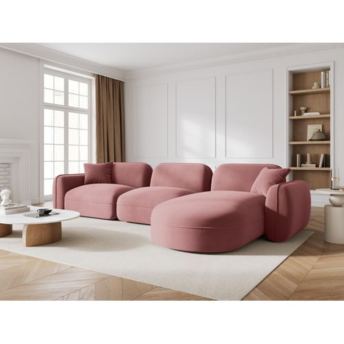 Canapé D'angle Droit Modulable "lucien" 4 Places En Velours Saumon