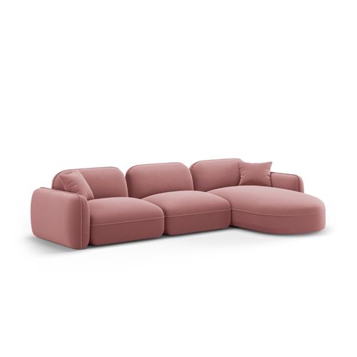 Canapé D'angle Droit Modulable "lucien" 4 Places En Velours Saumon