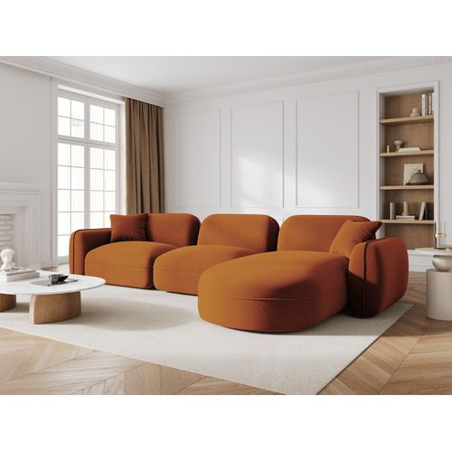 Canapé D'angle Droit Modulable "lucien" 4 Places En Velours Terracotta