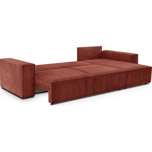 Canapé D'angle Convertible Réversible 5 Places Avec Coffre En Velours Côtelé Rouille - Harper