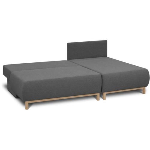Canapé D'angle Droit Convertible Mika 3 Places Tissu Gris Clair L218 X P98/145 X H84 Cm
