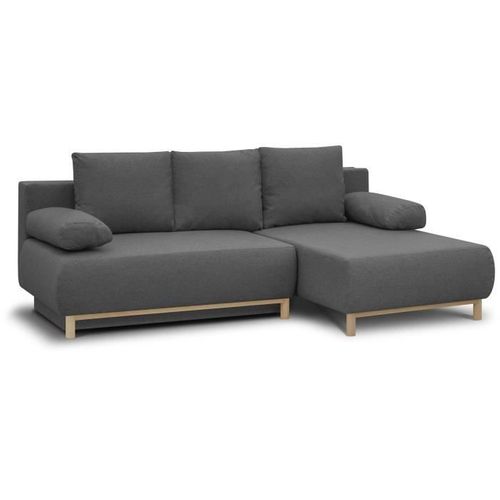 Canapé D'angle Droit Convertible Mika 3 Places Tissu Gris Clair L218 X P98/145 X H84 Cm