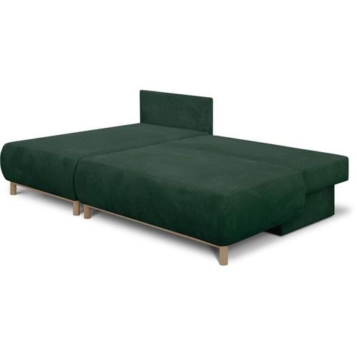 Canapé D'angle Gauche Convertible 3 Places - Tissu Velours Côtelé Vert Foncé - Coffre - 192x84x93cm