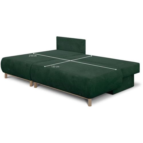 Canapé D'angle Gauche Convertible 3 Places - Tissu Velours Côtelé Vert Foncé - Coffre - 192x84x93cm