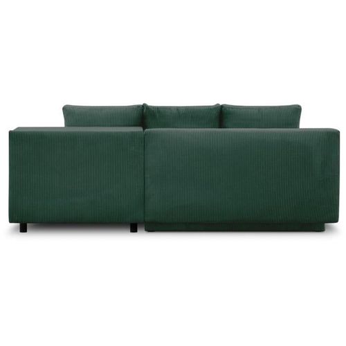 Canapé D'angle Droite Convertible - 3 Places - Mika - Tissu Velours Côtelé Vert Foncé - Coffre