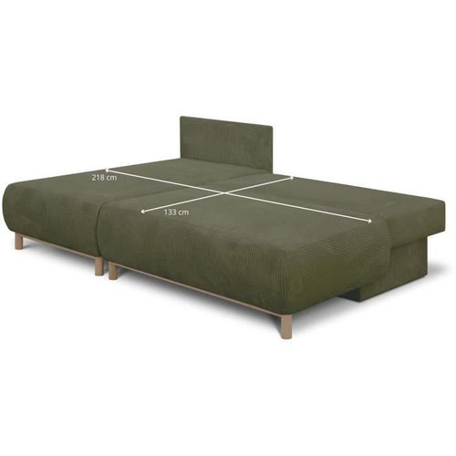Canapé D'angle Gauche Convertible - 3 Places - Tissu Velours Côtelé Vert Kaki - Coffre - 192x84x93cm