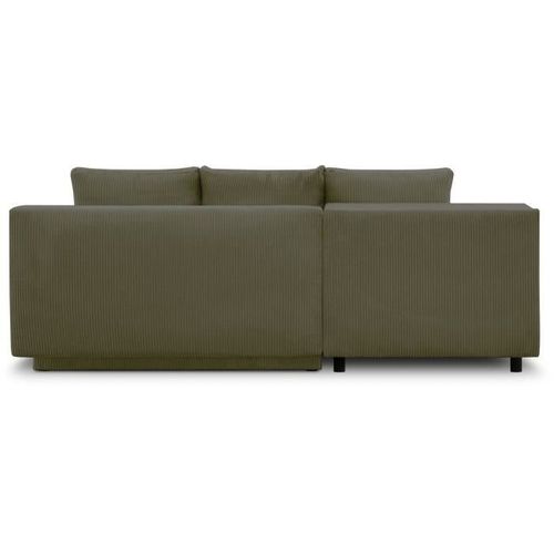 Canapé D'angle Gauche Convertible - 3 Places - Tissu Velours Côtelé Vert Kaki - Coffre - 192x84x93cm