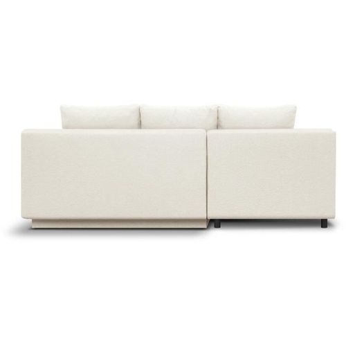 Canapé D'angle Gauche Convertible 3 Places Tissu Bouclettes Écru - Coffre De Rangement - 192x84x93cm