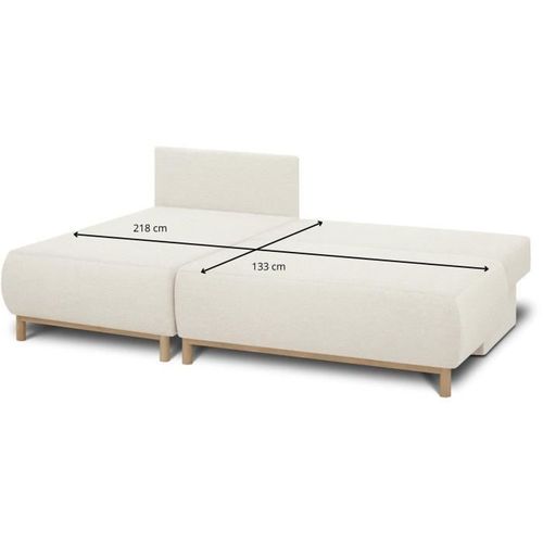 Canapé D'angle Gauche Convertible 3 Places Tissu Bouclettes Écru - Coffre De Rangement - 192x84x93cm