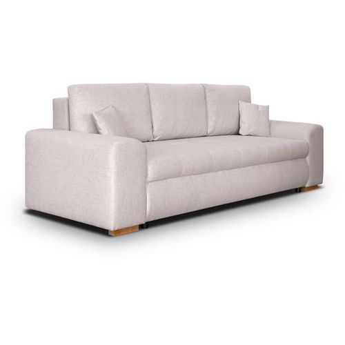 Canapé Convertible Avec Coffre De Rangement 3 Places - Indian - Tissu Beige Et Pieds Bois