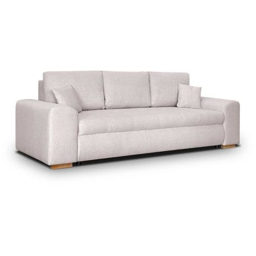 Canapé Convertible Avec Coffre De Rangement 3 Places - Indian - Tissu Beige Et Pieds Bois