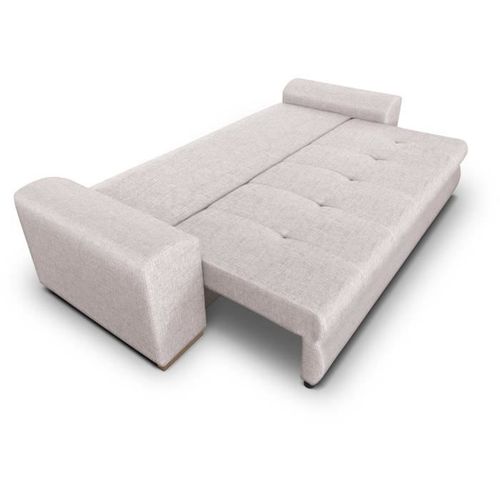 Canapé Convertible Avec Coffre De Rangement 3 Places - Indian - Tissu Beige Et Pieds Bois