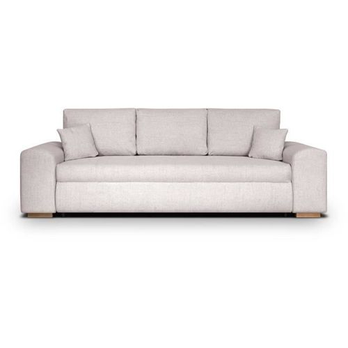 Canapé Convertible Avec Coffre De Rangement 3 Places - Indian - Tissu Beige Et Pieds Bois