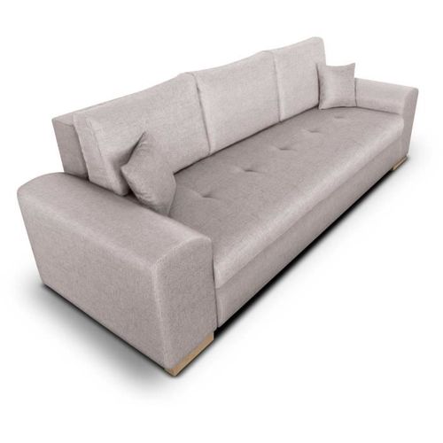 Canapé Convertible Avec Coffre De Rangement 3 Places - Indian - Tissu Beige Et Pieds Bois