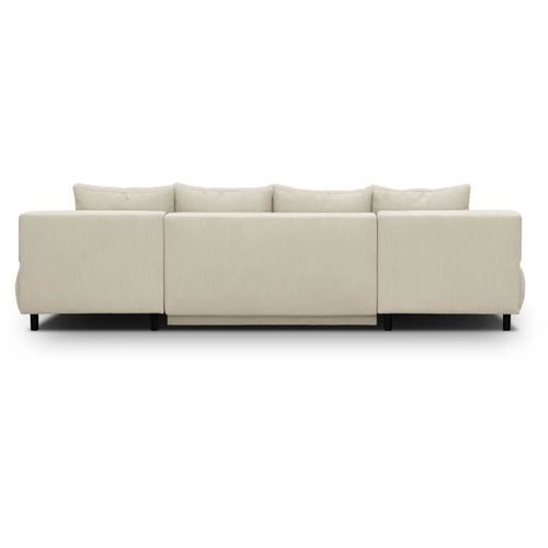 Canapé Panoramique Convertible 6 Places Mika - Velours Côtelé Beige - Coffre - 313x84x145cm