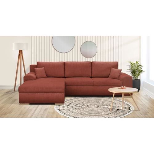 Canapé D'angle Convertible 5 Places Indian - Tissu Velours Côtelé Rouille - Coffre - 289x94/188x88cm