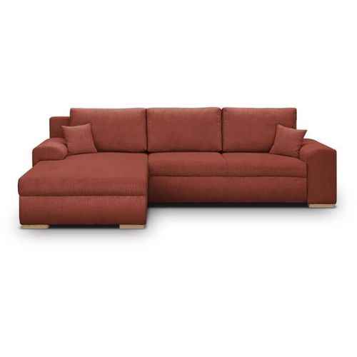Canapé D'angle Convertible 5 Places Indian - Tissu Velours Côtelé Rouille - Coffre - 289x94/188x88cm
