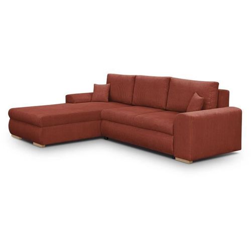 Canapé D'angle Convertible 5 Places Indian - Tissu Velours Côtelé Rouille - Coffre - 289x94/188x88cm