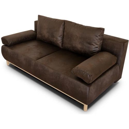 Canapé Convertible 3 Places - Mika - Tissu Vintage Cuir Vieiili Marron Foncé - Coffre - 192x84x93 Cm