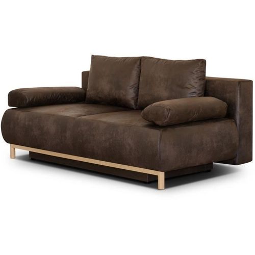 Canapé Convertible 3 Places - Mika - Tissu Vintage Cuir Vieiili Marron Foncé - Coffre - 192x84x93 Cm
