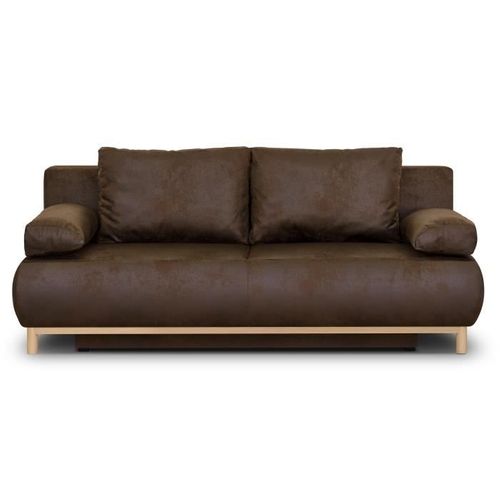 Canapé Convertible 3 Places - Mika - Tissu Vintage Cuir Vieiili Marron Foncé - Coffre - 192x84x93 Cm
