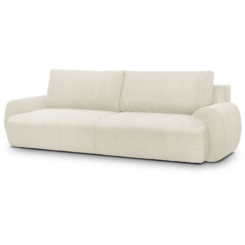 Canapé Convertible - 3 Places - Milo - Tissu Velours Côtelé Beige - Coffre De Rangement - 254 X 99