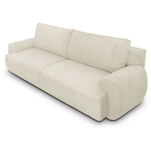 Canapé Convertible - 3 Places - Milo - Tissu Velours Côtelé Beige - Coffre De Rangement - 254 X 99