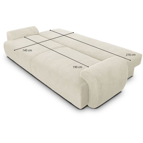 Canapé Convertible - 3 Places - Milo - Tissu Velours Côtelé Beige - Coffre De Rangement - 254 X 99